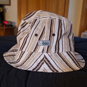 5bac Bucket Hat UNISEX  S/M 100% Cotton Brown Beige White Striped Beach Summer